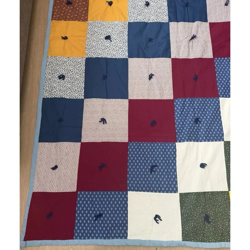Vintage Handmade Patchwork Quilt Hand Tied Patchwork 76x61